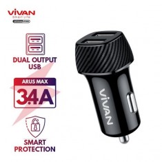 Tẩu Sạc Ô Tô Vivan CC02C 2 Cổng USB Đen Hỗ Trợ Sạc Nhanh